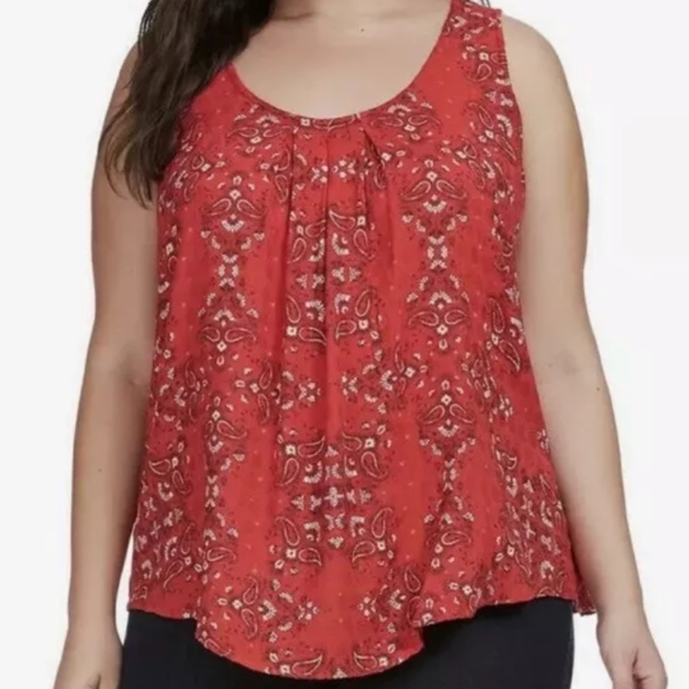 Lucky Brand Red Bandana Bohemian Tank Top sz 1X